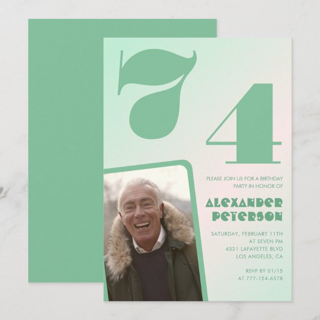 Green gradient 74th birthday invitations Men Photo (Front/Back)