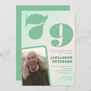 Green gradient 79th birthday invitations Men Photo