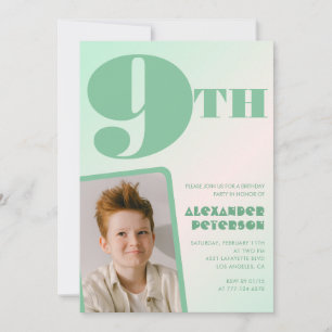 Green gradient 9th birthday invitations Boy Photo