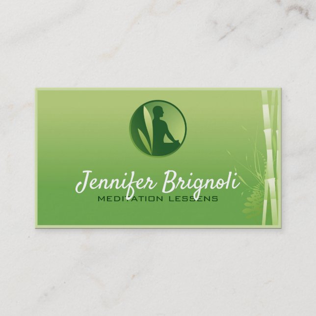 Green Gradient Bamboo Meditation Lessens Card (Front)