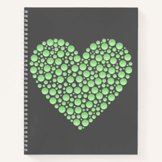 Green Gradient Heart Circles – Dark Grey Minimal Notebook