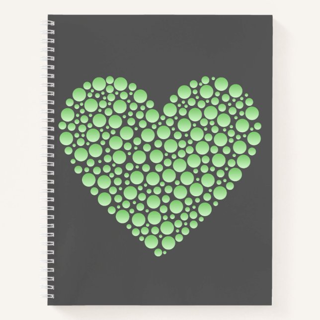 Green Gradient Heart Circles – Dark Grey Minimal  Notebook (Front)