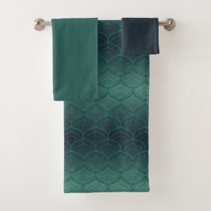 Green gradient in art deco style. bath towel set