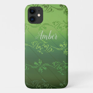 Green Gradient Leaf Pattern Personalised iPhone 11 Case