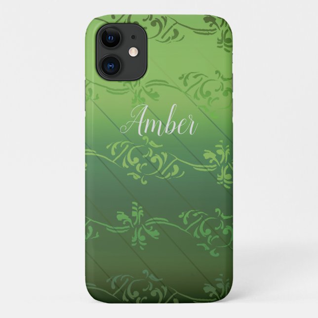 Green Gradient Leaf Pattern Personalised Case-Mate iPhone Case (Back)