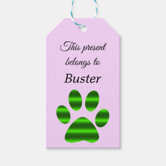 Green Gradient Paw Print Gift Tags