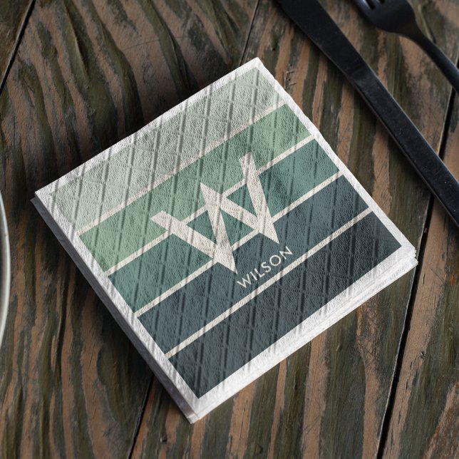 Green Gradient Striped Monogram Personal Party Napkin (Creator Uploaded)