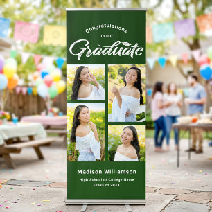 Green Graduate 4 Photo Collage Bold Modern Script Retractable Banner