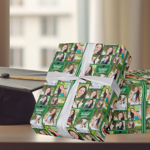 Green Graduate 9 Photo Collage Modern Graduation Wrapping Paper