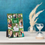 Green Graduate Collage Graduation Photo Plaque<br><div class="desc">This modern green senior graduate photo plaque features your favourite 9 student photographs. This graduation party decor features classy white typography of your high school or college name for the class of 2025. Customise this keepsake gift with your graduating year below the black grad cap. It features 2 horizontal pictures,...</div>