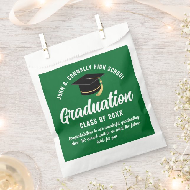 Green Graduate Modern Custom Graduation Party Favour Bags (Clipped)