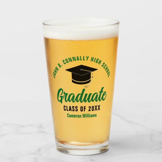 Green Graduate Personalised Graduation Party Glass (Front Filled)