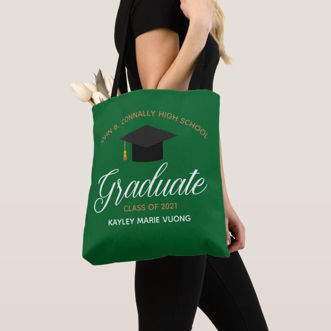 Green Graduate Personalized 2024 Graduation Gift Tote Bag (Close Up)