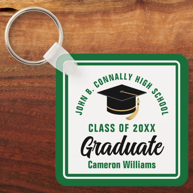 Green Graduate Personalized Graduation Square Key Ring (Front)