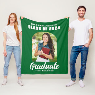 Green Graduate Photo Arch Modern 2024 Graduation Fleece Blanket