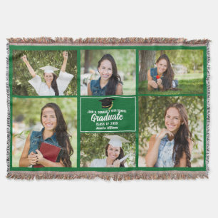 Green Graduate Photo Collage Custom Graduation Throw Blanket