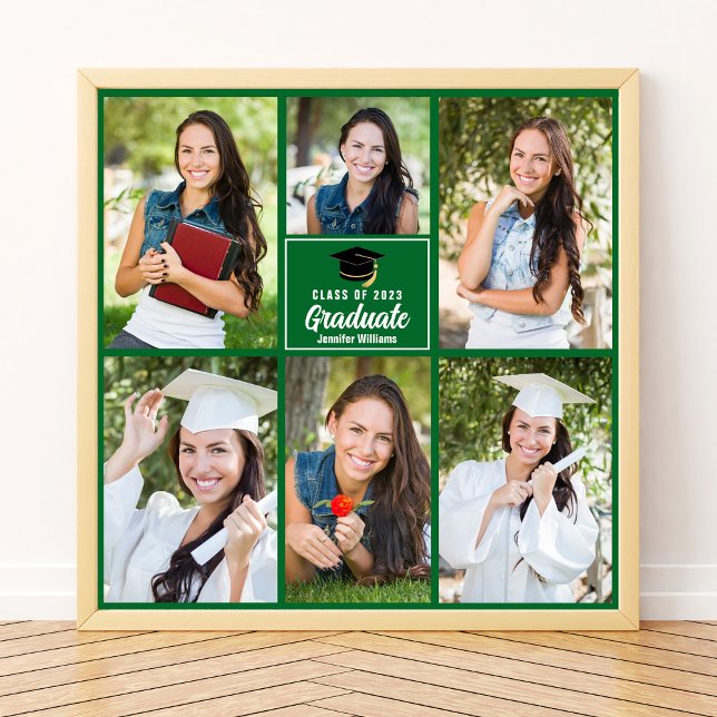 Green Graduate Photo Collage Graduation Square Poster (Creator Uploaded)