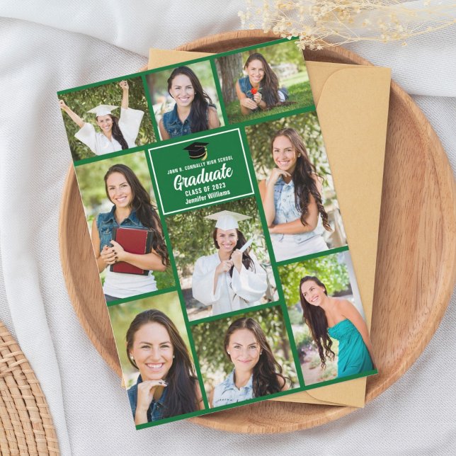 Green Graduate Photo Collage Modern Graduation Announcement (Creator Uploaded)