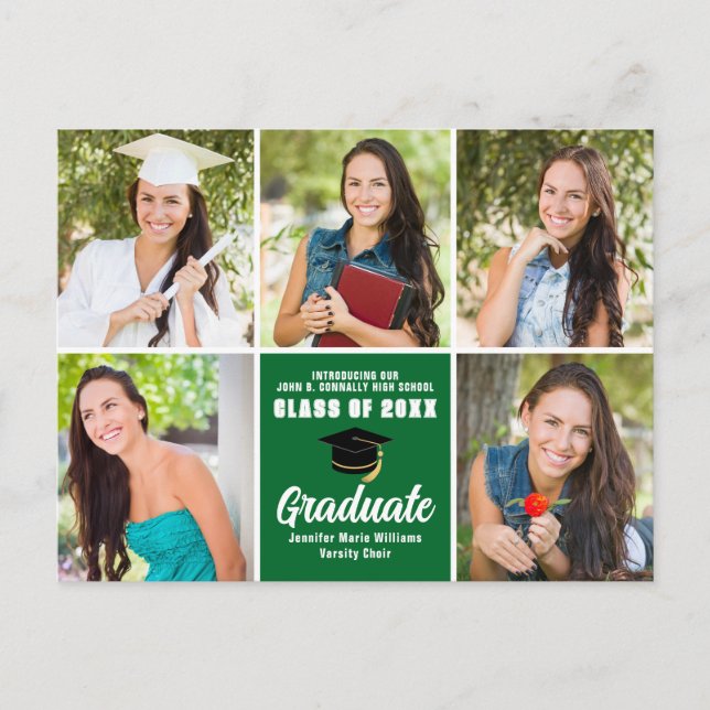 Green Graduate Photo Collage Modern Graduation Postcard (Front)