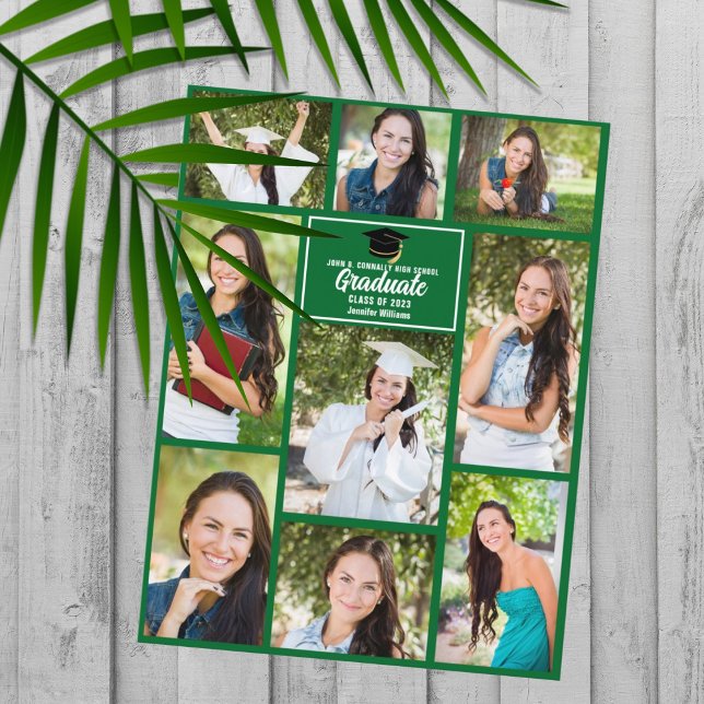 Green Graduate Photo Collage Modern Graduation Postcard (Creator Uploaded)