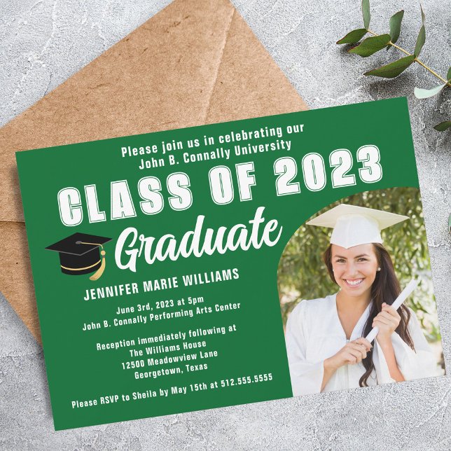 Green Graduate Photo Custom Graduation Party Invitation (Creator Uploaded)
