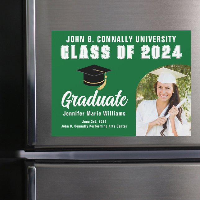 Green Graduate Photo Graduation Magnetic Card (Creator Uploaded)