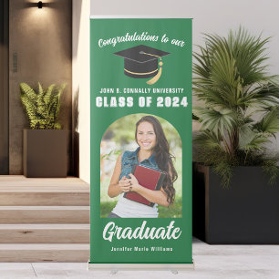 Green Graduate Photo Vertical Graduation Party Retractable Banner