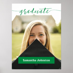 Green Graduate Script Modern Photo Poster