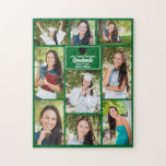 Green Graduate Senior Photo Collage Graduation Jigsaw Puzzle<br><div class="desc">This modern green senior graduate photo collage puzzle features your favourite 9 student photographs. This graduation design features classy white typography of your high school or college name for the class of 2023. Customise this keepsake gift with your graduating year below the black grad cap. It features 2 horizontal pictures,...</div>
