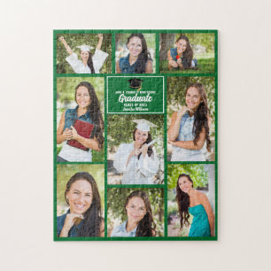 Green Graduate Senior Photo Collage Graduation Jigsaw Puzzle