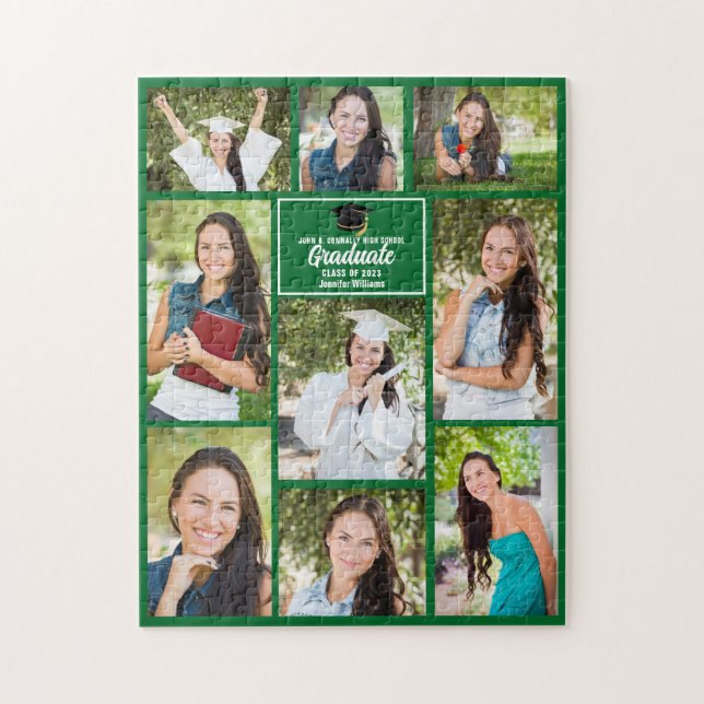 Green Graduate Senior Photo Collage Graduation Jigsaw Puzzle (Vertical)