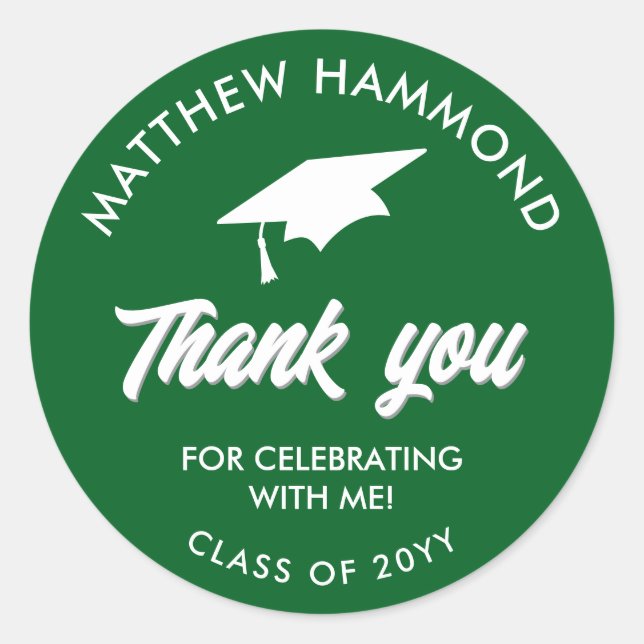 Green Graduating Class Thank You Grad Cap Classic Round Sticker (Front)