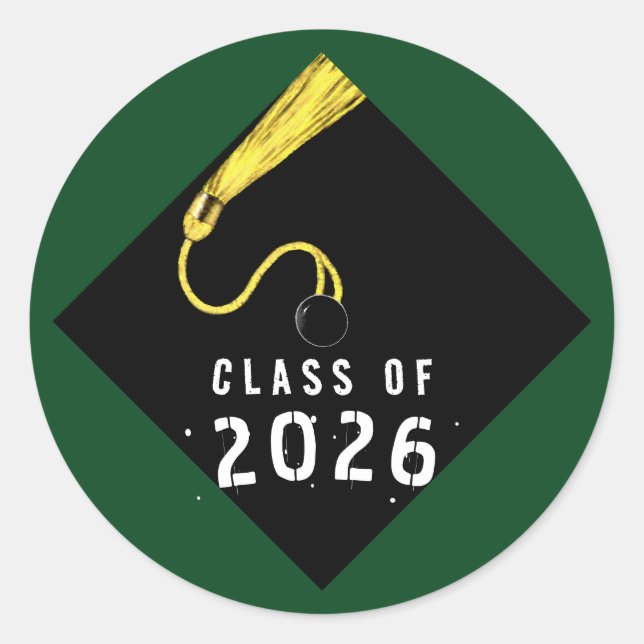 Green Graduation 2026 Classic Round Sticker (Front)