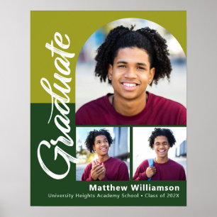 Green Graduation 3 Photo Bold Arch Script Modern Poster