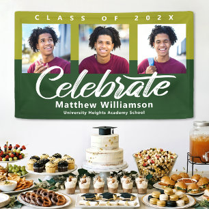 Green Graduation 3 Photo Bold Script Modern Simple Banner
