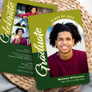 Green Graduation 4 Photo Bold Retro Arch Real Gold
