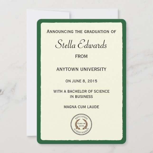 Green Graduation Announcements Round Corners (Front)