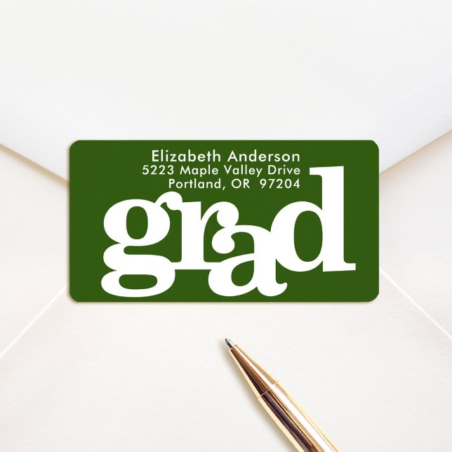 Green graduation bold typography modern address label (Creator Uploaded)