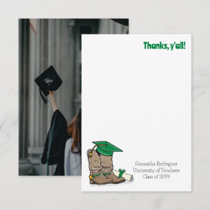 Green Graduation Cap and Cowboy Boot Thank You Card