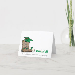 Green Graduation Cap and Cowboy Boot Thank You Card