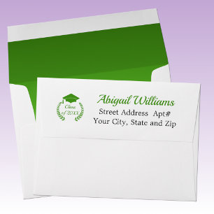 Green Graduation Cap and Laurel Envelope