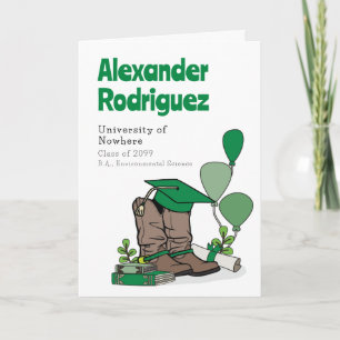 Green Graduation Cap Cowboy Boot Arrangement Invitation