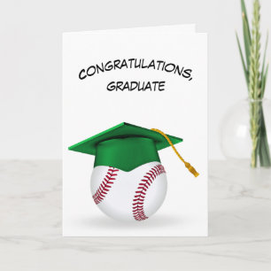 Green Graduation Cap On a Baseball Card