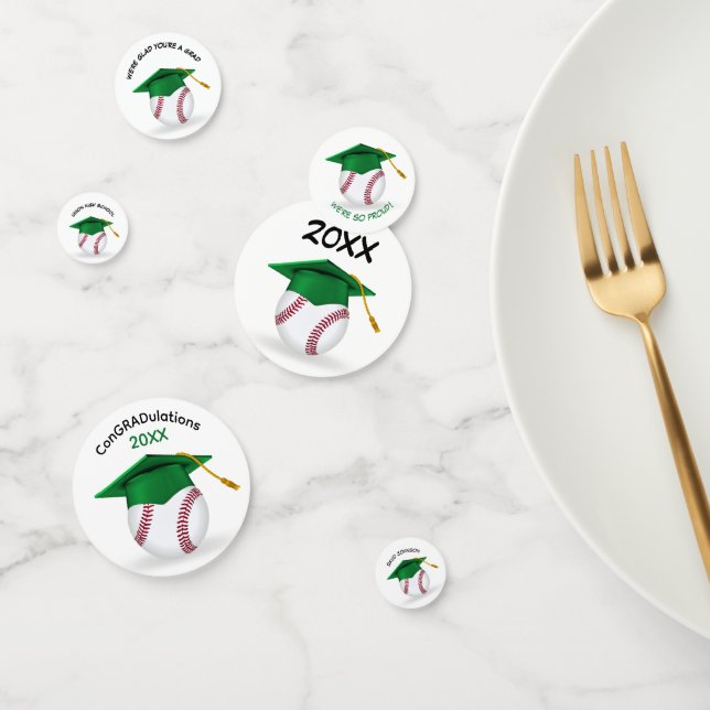 Green Graduation Cap On a Baseball Confetti (Group)