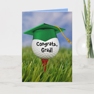 Green Graduation Cap On Golf Ball Card