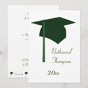 Green Graduation Cap & Tassel Invitations