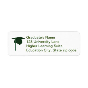 Green Graduation Cap, Tassel Return Address Labels