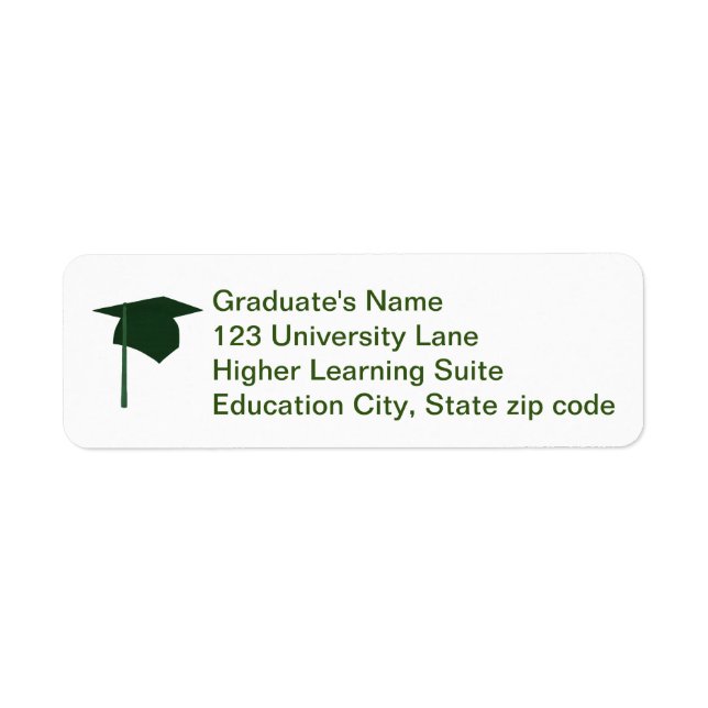 Green Graduation Cap, Tassel Return Address Labels (Front)
