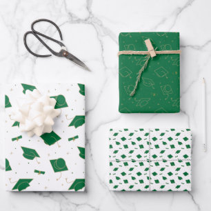 Green Graduation Cap Toss Wrapping Paper Sheet