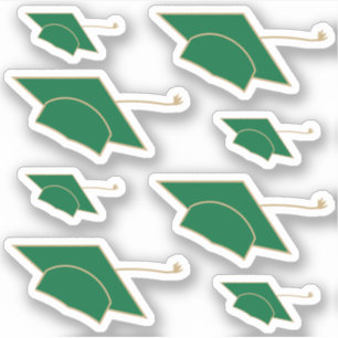 Green Graduation Caps Custom-Cut Stickers